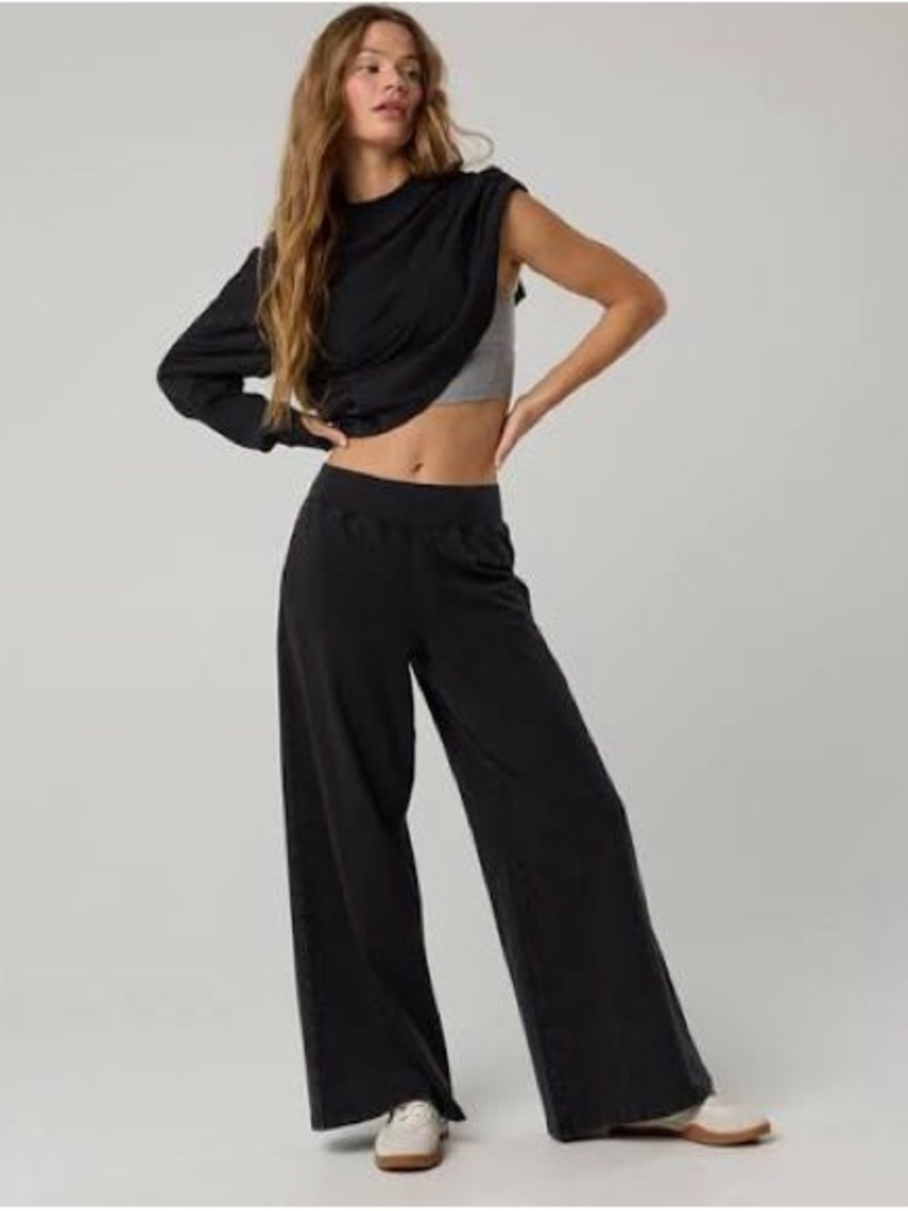 Aerie Offline OG Cotton Wide Leg Pants Washed Black Size XL Short